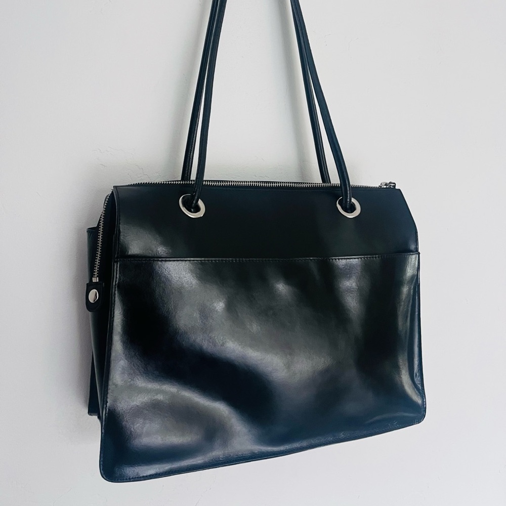Franklin Covey Black Leather Business Bag or Briefcase Silver Hardware
